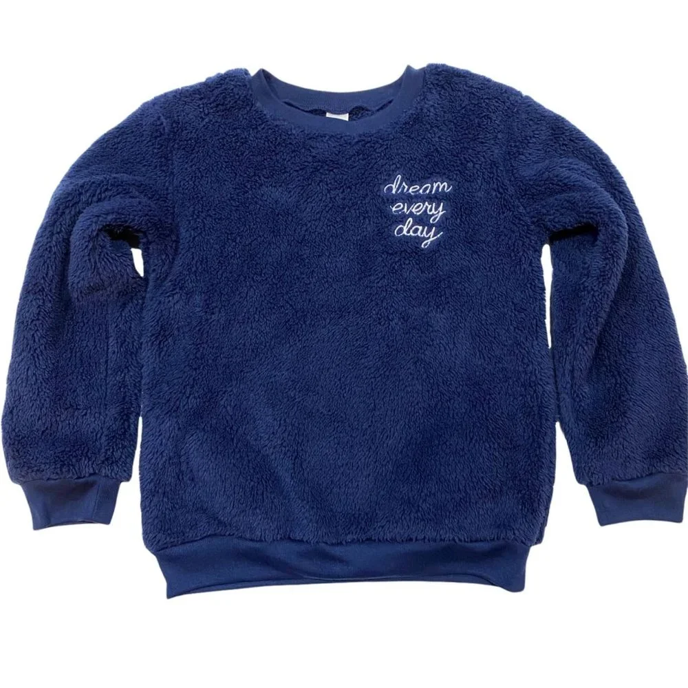 NWT GAP Girls Pullover Top Sz 8 Navy Blue Soft Fury Stretchy DREAM EVERY DAY